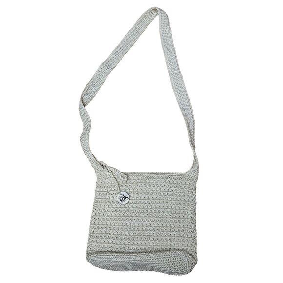 The Sak Shoulder Bag Light Beige/Off White Crochet Knit Zip Top Closure Vtg - Picture 1 of 7